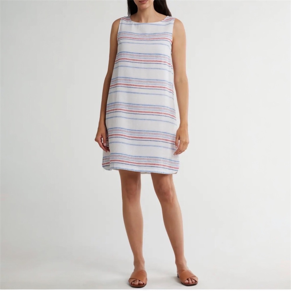 BeachLunchLounge Alina Stripe Linen Blend Shift Dress Size Medium